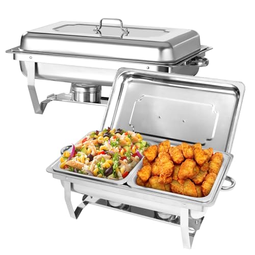 EVGTTI Chafing Dish Profi Set, Servers Catering Wärmebehälter Set mit halbgroßen Lebensmittelbehältern, Speisenwärmer Set für Catering, Buffet, und Hochzeitsfeste (2PCS, 4 x GN 1/2)