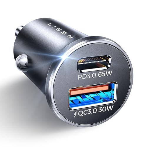 LISEN 95W Zigarettenanzünder USB C Adapter [PD65W Mini Titanium] 12v USB Adapter Auto Ladegerät Autoladegerät Zigarettenanzünder kfz ladegerät USB C für Samsung S24 S23 Android iPad iPhone 15 Pro Max