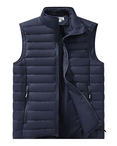 Outdoor Ventures Herren Packbare Steppweste Outdoor Übergangswesten Gefütterte Hybrid Sportwesten für Männer Laufen Golf Wandern Reiten Dunkelblau L