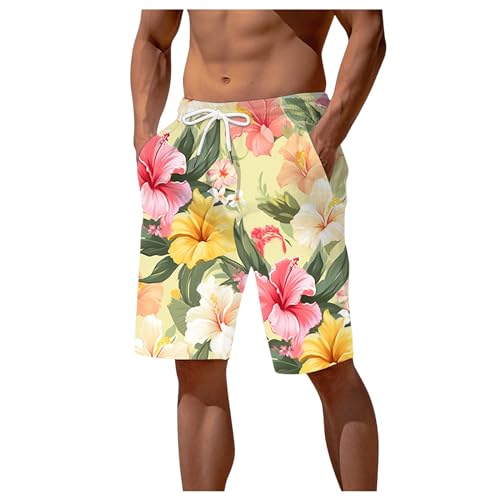 QWUVEDS Männliche Sommer-Shorts mit digitalem 3D-Druck, elastische Taille, Strandhose Kurze Hosen Herren Schwarz Radhose Herren Kurze Hosen Herren Sport (Pink, M)