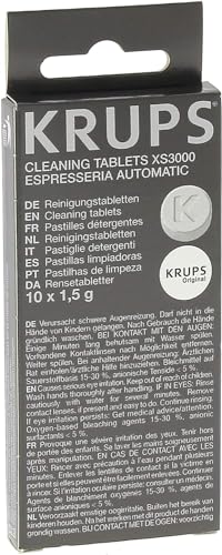 Krups Reinigungstabletten XS3000 | für alle Kaffeevollautomaten von Krups | 10 Stück | hygienische Komplett-Reinigung | einfache Verwendung, Transparent, Weiß