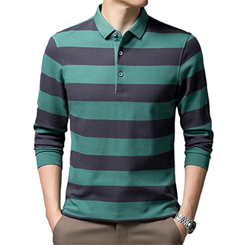 Baumwollpolo-Hemd Männer Langarm Herbst Kleidungsgeschäft Slim Fit Man's T-Shirt Polo Shirts Green XXL