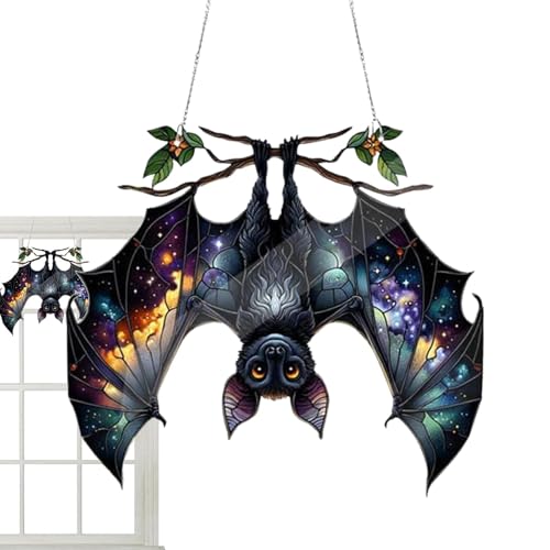 Fledermaus-Fensteraufhänger, Fledermaus-Fensterornament | Halloween Fledermaus Sonnenfänger,Fledermaus-Fensterhänger aus Acryl für Wohnzimmer, Zuhause, buntes Fledermaus-Fensterpaneel für Halloween-De