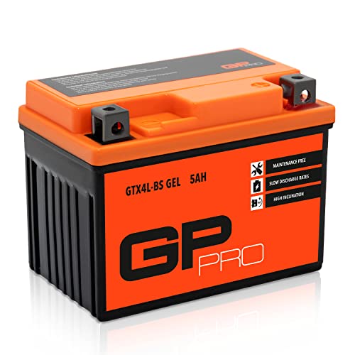 GP-PRO GP-001, 12V GEL 5Ah GEL Motorrad Batterie GTX4L-BS, wartungsfrei versiegelt vorgeladen ähnlich YTX4L-BS YTX5L-BS