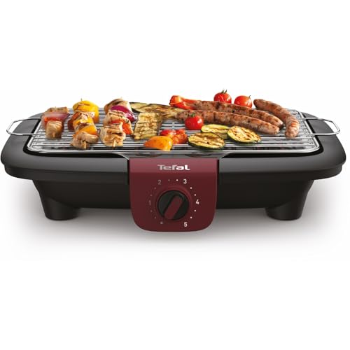 Tefal Easygrill Adjust Elektro- Tischgrill, 2300 Watt, 720 cm² Grillfläche, Einfache Reinigung, Schwarz/Burgunderrot, BG90E5