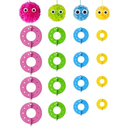 16 Stück Pompom Maker, Handwerkzeug Bommelmacher, Kreatives Pompon Maker, Verstellbarer Größen Pompoms, Bommel Maker Passend Für Weben Und DIY Wollgarn Stricken Handwerksprojekt