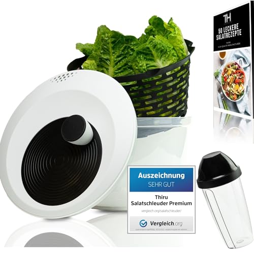 Thiru Salatschleuder 5L mit Dressing Shaker - Innovative 3D Kurbel - Standfeste Salatschleuder groß inkl. eBook BPA FREI