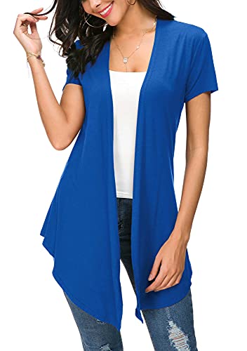 Urban CoCo Damen-Strickjacke, vorne offen, kurzärmelig, leicht, Sommer, drapiert, Königsblau, Mittel