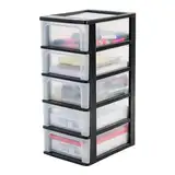 Iris Ohyama, Kunststoff Schubladenbox mit 5 flachen Schubladen, Schwarz, Easy-Pull-System, A4, A5 & A6 Format, Schreibtisch Organizer für Büro, Schule, Schreibwaren, BPA-frei, Schubladenschrank,