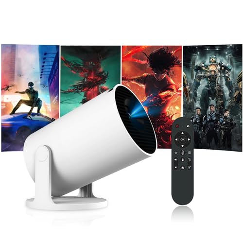 HY300 Pro+ Mini Portable Projector, Smart Projector Auto Horizontal Correction 1080P 4K, Brightness 200 ANSI Outdoor Movie Projector Compatible with Phone, Wi-Fi 6 BT5.2 Android 13