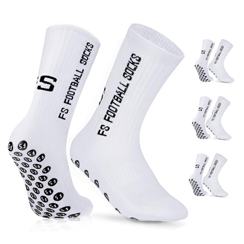 Gohanny Fußballsocken 3 Paar Rutschfeste Fußball Socken,Größen 35-39, Fussball Socken für Damen & kinder - Anti-Rutsch Grip Fußball Socken- Sportsocken Atmungsaktiv, Weiß