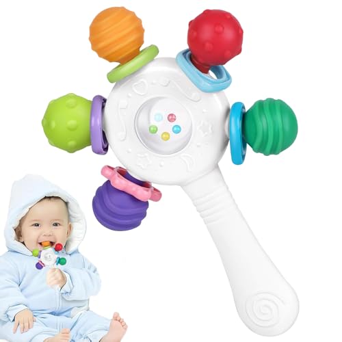 Lebensmittel - Qualität Baby Rassel - Zahnring - BPA - frei, Würgerecht - Design, Griffstärkung, geeignet für Hörentwicklung und Zähneentwicklung, ideal für Babys im Alter von 0-36 Monaten (Weiß)