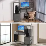 bestyks Schreibtisch mit 4 Schubladen, Computertisch mit 2 Steckdosen und 2 USB Ladeanschluss, PC Tisch mit Regal fürs Wohnzimmer, Büro120cm*40cm*120cm (StyleA)