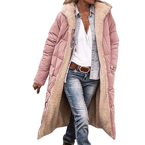 Hehiy Damen Steppmantel Lange Stepp-Jacke mit Kapuze Damen Softshelljacke Kurzmantel Daunenmantel Damen Mantel Herbst Elegant Pelzmantel Damen Echtpelz Steppmantel Damen Lang Winter GläNzend