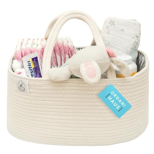 OrganiHaus Wickelkorb | Wickelorganiser | Babykorb | Windel Organizer | Windel Caddy Organizer | Windelkorb | Wickelkorb Baby | Geschenkkorb Baby | Baby Korb | Windelbox - Weiss