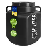 plasteo® 50 Liter Weithalsfass mit Deckel und Griffen Eckig Schwarz, Lebensmittelecht und BPA-Frei, Futtertonne Kunststofffass Universalfass Deckelfass Wasserfass Regentonne Lagerfass