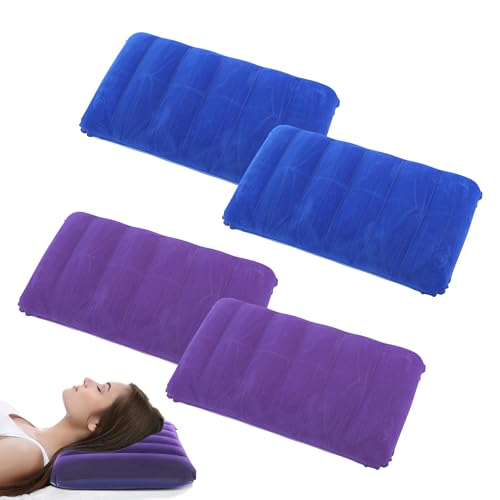 4 Stück Aufblasbares Kissen Velour Kissen, Luftkissen Kopfkissen Komfortables Reisekissen, Campingkissen Nackenkissen Strandkissen, Aufblasbares Strandkissen für Outdoor Reisen, Wandern, Büro