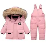 Acuryx Schneeanzüge für Baby-Mädchen Bekleidungsset Winter Kinder 2 Stück Daunenjacke Mantel mit Schneelatzhose Lätzchen Hose Jungen Mädchen Skianzug Kleidung