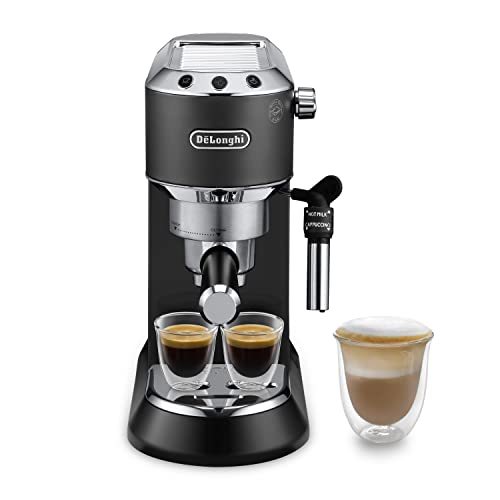 De'Longhi Dedica Style EC 685.B – Espresso Siebträgermaschine, Espressomaschine mit professionellem Milchaufschäumer, nur 15 cm breit, für Kaffeepulver oder ESE Pads, 1 l Wassertank, schwarz