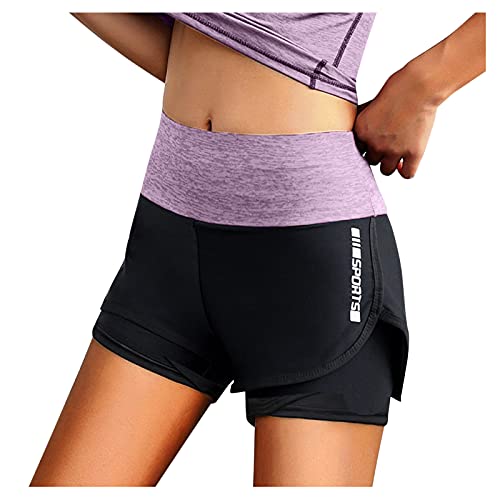 CHENYM 2 In 1 Laufhose, Laufhose Damen, Sport Shorts Sommer Kurze Hose, Jogging Training Sporthose, Laufshorts High Waist Sommer Fitness Shorts Yoga Shorts Gym Freizeithose Yogahose Mit Taschen