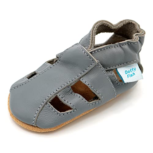 Dotty Fish Weiche Baby und Kleinkind Lederschuhe. Jungen und Mädchen. Sandalen grau. 2-3 Jahre (25 EU)