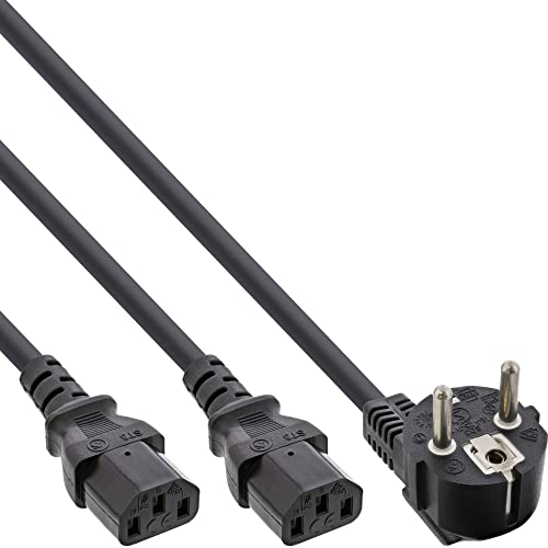 InLine 16653 Netz-Y-Kabel, 1x Schutzkontaktstecker zu 2x Kaltgerätestecker, 1,8m