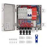 VEVOR PV-Combiner-Box, 4-String, Solar-Combiner-Box mit 10 A Nennstromsicherung, 63 A Leistungsschalter, Blitzableiter und Solaranschluss, ABS-Kunststoffgehäuse für On-/Off-Grid-Solarpanelsystem, IP65