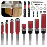 27 Stück 8mm Schaft Bündigfräser-Set, mit Schlagmagnet-Bits, Lager, Schraubenschlüssel, 8mm Schaftfräser, Holzbearbeitungswerkzeuge, Hartmetall-Holzbearbeitungsfräser-Sets