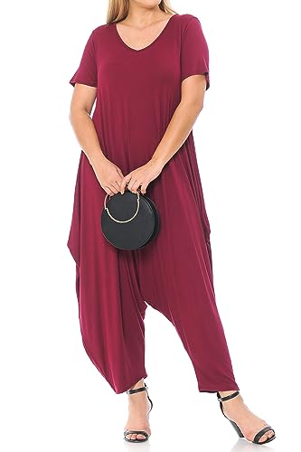 Pastel by Vivienne Damen Kurzarm Harem Jumpsuit Übergröße - Rot - 3X-Groß