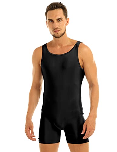 YOOJIA Männer Body Baumwolle ärmellos Overall Schlafanzug Tank Weste Unterhemd Herren Bodysuit Muskelshirt Jumpsuit Boxershorts Turnanzug B Schwarz 3XL