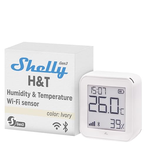 Shelly H&T Gen3 Elfenbein | WLAN Smart Temperatur- und Feuchtigkeitssensor | Fernsteuerung | Smarte Szenen | Benachrichtigungen | Datenspeicherung | Kein Hub Erforderlich | Alexa & Google Home