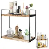 XCDMJ Standregal Badezimmer Organizer,Badregal Ohne Bohren 2 Tier Multifunktionales Gewürzregal Badezimmer Regal Holz Mit Metallgestell, Schreibtisch-Organizer Für Küche, Schminktisch