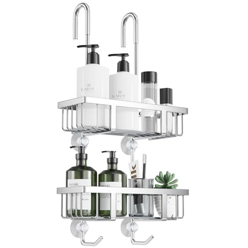 pickpiff Duschablage Zum Hängen Duschregal Shampoo Halterung Für Dusche Glastür Duschkorb Ohne Bohren Shampoo Duschgel Halterung Edelstahl Silber H-57cm