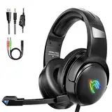 YINSAN Gaming Headset für PS5 Xbox PS4 PC Nintendo Switch Mac, Kabelgebundenes Gaming Kopfhörer mit Mikrofon Surround Sound Geräuschunterdrückung Flip-Stummschaltung RGB Licht