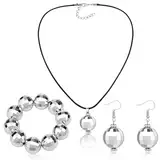 Cozevdnt 3 Stück Discokugel Ohrringe Armband Halskette Set, Discokugel Spiegelkugel Schmuck Set, Disco Accessoires für 70er 80er Jahre Disco Kostümparty Bekleidung Damen, Silber