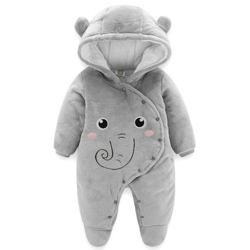 Baby Winter Fleece Overall Mit Kapuze Mädchen Jungen Schneeanzüge Warm Strampler Outfits Elefant Grau 3-6 Monate