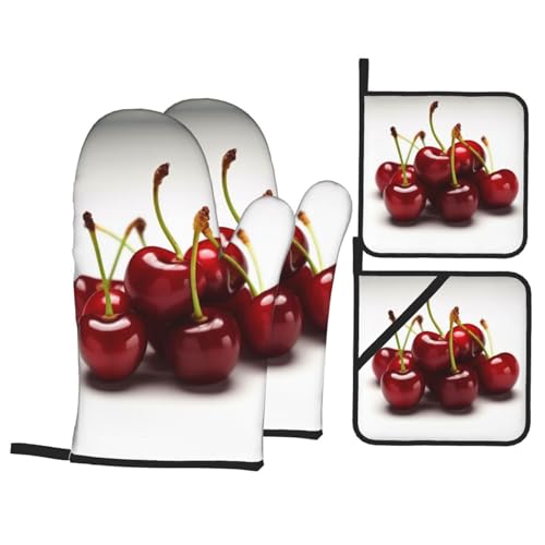 Chilenische Kirschen Ofenhandschuhe Topflappen Set von 4 Ofenhandschuhe für Küche Wasserdicht Topflappen Hitzebeständige Ofen Hot Pads zum Grillen Kochen Backen