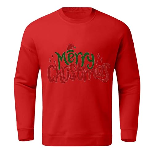 WKAYsIV Sweatshirt Herren Weihnachtsferien-Thementeil, Bedruckt, langärmeliges Pullover-Sweatshirt ohne Kapuze V Ausschnitt Sweatshirt (Red, XXL)