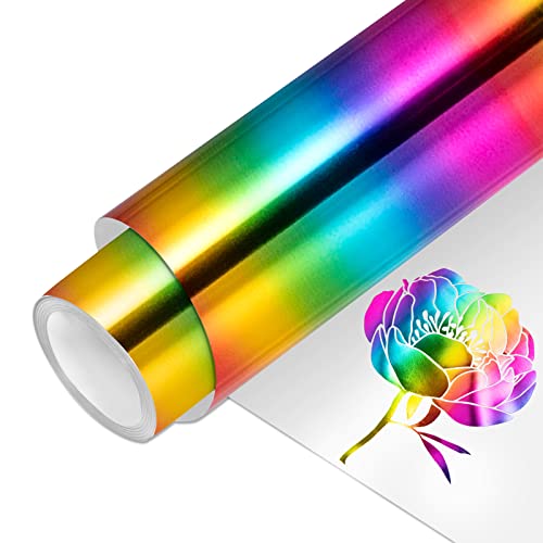 VINYL FROG HTV-Vinyl-Rolle, Metallfolie, 30,5 x 1,5 m, Regenbogen-Wärmetransfer-Vinyl, holografisches Chrom, zum Aufbügeln, leicht zu schneiden und zu jäten, DIY-Heißpress-Design für T-Shirts