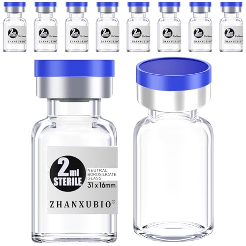 ZHANXUBIO Sterile leere Ampullen mit selbstheilendem Injektionsanschluss und Aluminium-Kunststoffkappe, sterile Verpackung (2 ml, transparent, 10 Stück)