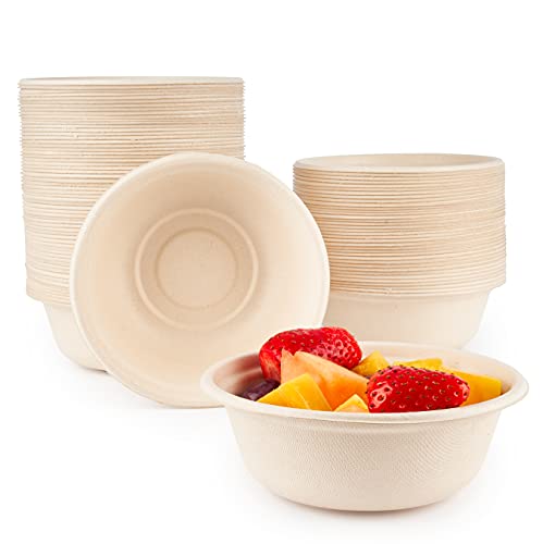 HAAGO Zuckerrohr Bagasse Einwegschalen, Einwegschüsseln, Suppenschalen, Suppenteller - Umweltfreundlich & Kompostierbar (500, 500 ml)