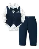 Amissz Baby Junge Anzug Taufe, Neugeborenen Taufanzug Hochzeitsoutfit Partei Babykleidung Strampler + Bowtie + Vest + Pants Set Marineblau 3-6 Monate