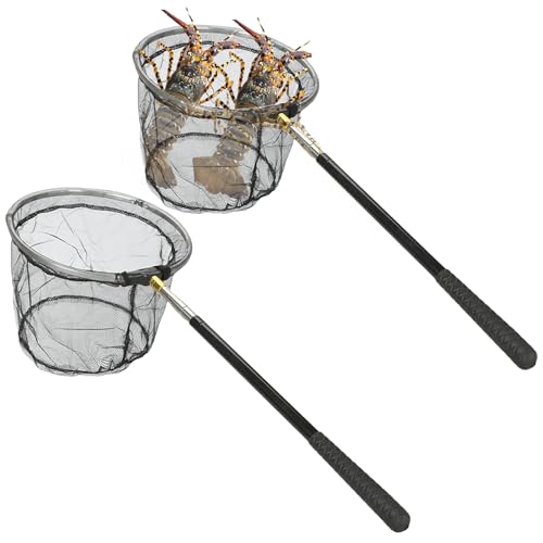 Kescher Angeln, 2 Stück Unterfangkescher Angelkescher, Teleskop Kescher Angeln, Angel-Kescher 150 cm, Aluminiumlegierung Fischkescher mit Faltbare Fischernetz, für Angelzubehör Angelnetz