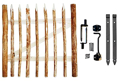 Zauntor Pforte aus Haselnuss Höhe: ca. 50-100 cm, Breite ca. 98cm Lattenabstand ca. 6-8cm Zaunpforte Langlebig dank 100% Naturprodukt inkl. Scharniere & Zubehör (90 cm Höhe, Türanschlag Links)