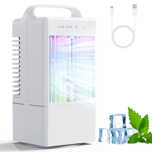 Klimaanlage Mobil, Mini Klimaanlage mit 900ml Wassertank, luftkühler mit 3 Windgeschwindigkeiten & Sprühmodus, 90° Oszillation, 2-4h Timer, USB-C-Anschluss, Mobile Klimaanlage für Zuhause Camping