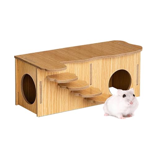 Hamster Haus Holz, Meerschweinchen Haus, Mehrkammernhaus, Hamster Eckhaus, Hamster Zubehör, Geeignet für Hamster zum Essen, Schlafen und Spielen, für Hamster, Zwerghamster, 27 x 14 x 10.5cm