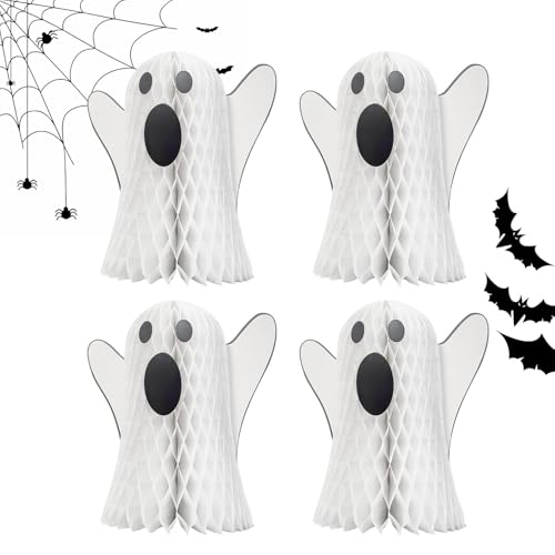 Geister-Bienenstock- , Halloween-Geister-Bienenstock - 4 Stück Halloween-Bienenstock-Mittelstücke, Geister,Geisterweißer Bienenstock-Mittelpunkt, -Tischgeist-Dekoration, festliche Heimdekoration