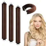 3 Stück Hitzefreie Lockenwickler, Overnight Curls, DIY Heatless Curls Band, Overnight Blowout Locken Ohne Hitze, Flexi Stangen mit Haken, Heatless Lockenstab für Alle Haartypen (Kaffeefarbe)