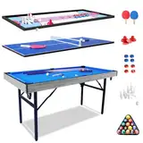 HLC 5 in 1 Klappbar Billardtisch/Pooltisch,Tischtennisplatten, Shuffleboard, Curling, Bowling, AirHockey Tischspiel Sie lässt Sich Schnell auf- und Abbauen.