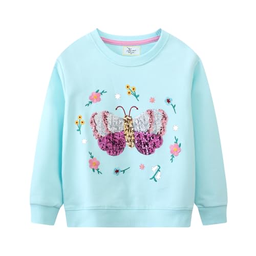 CM-Kid Schmetterling Sweatshirt Kinder mädchen Pullover Warme Pulli Langarmshirt Baumwolle Nektar Blau Kleidung Winter Gr.104